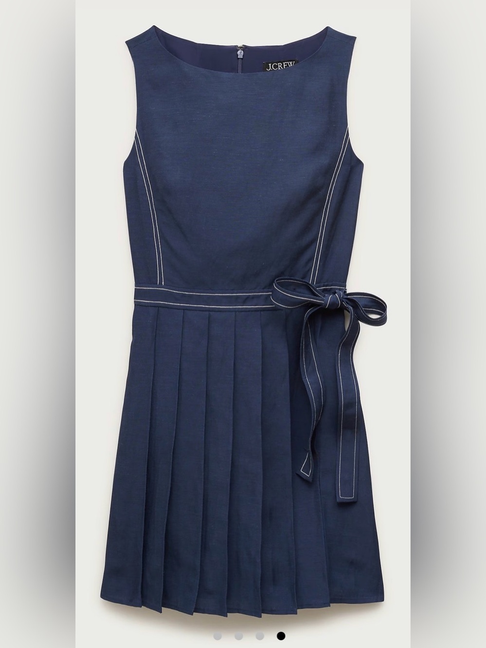 J. Crew Navy Sleeveless Pleated Tie-Waist Mini Dress - Picture 2 of 7